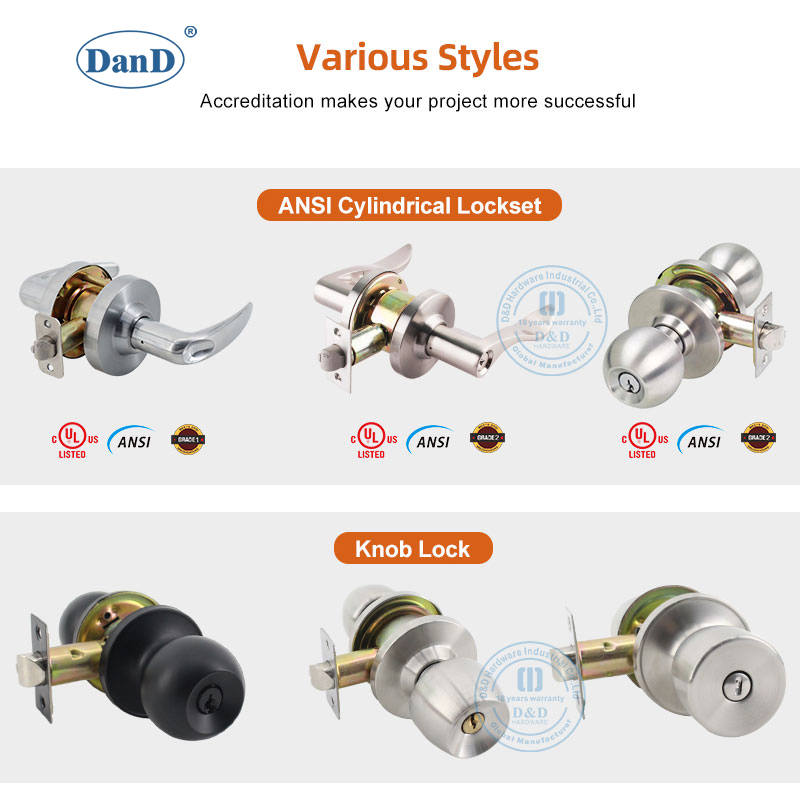 Exterior Metal Hardware Zinc Alloy Deadbolt Lockset Stainless Steel Security Brass Double Cylinder Keys Tubular Square Cylindrical Lever Knob Handle Door Lock