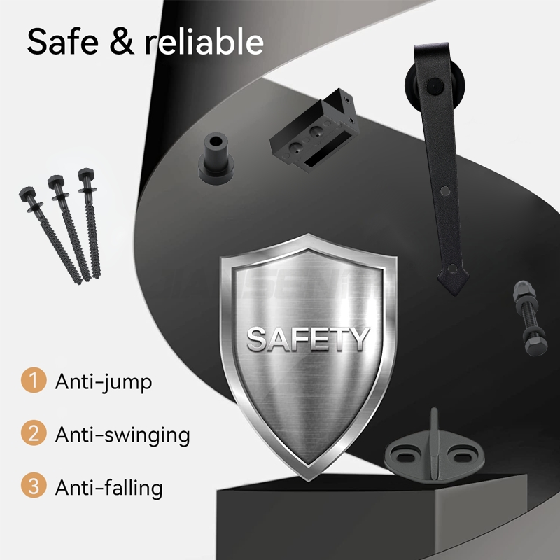 6FT New Design Interior Mini Shape Hangers Sliding Barn Door Hardware Black Roller Rails Closet Track Set