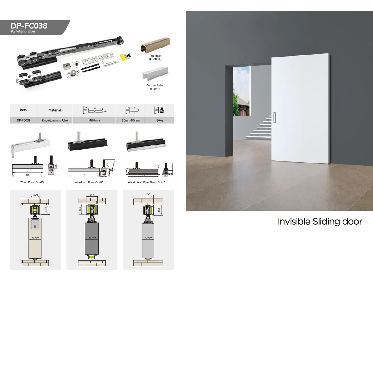 Trackless Aluminum Glass Invisible Sliding Barn Door Roller Magic Concealed Door Fittings Ghost Sliding Door Hardware