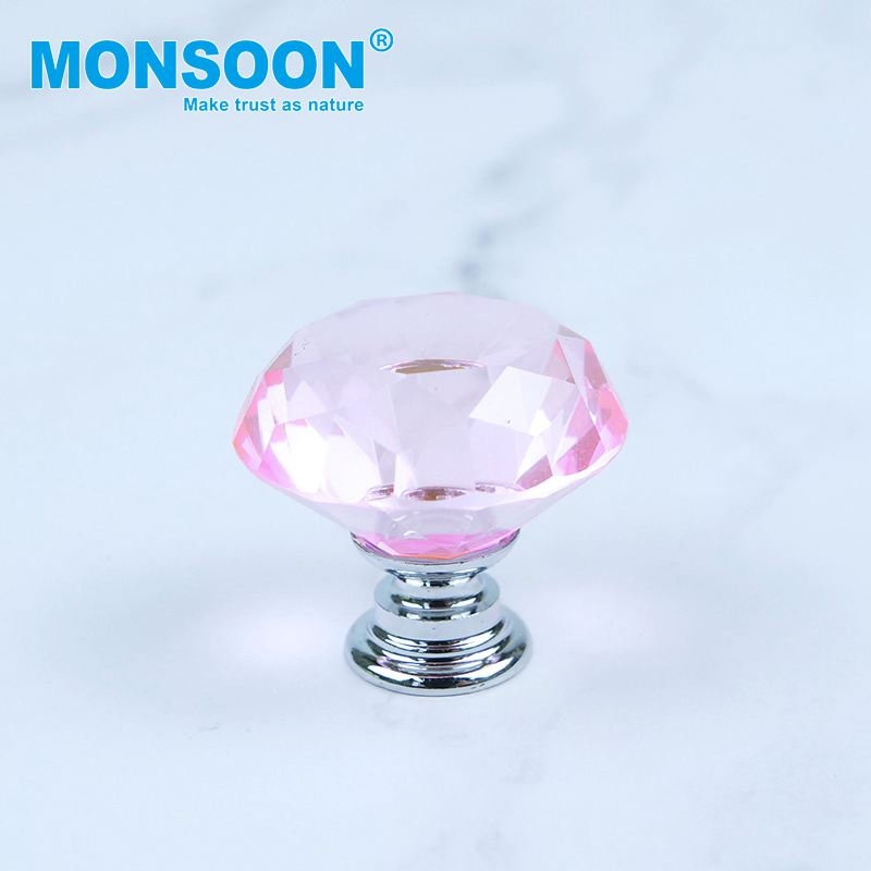 Clear Round Single Hole Keyless Colorful Cupboard Closet Furniture Pull Diamond Cabinet Crystal Handle Knobs for Bedrooms Living Rooms Bathrooms