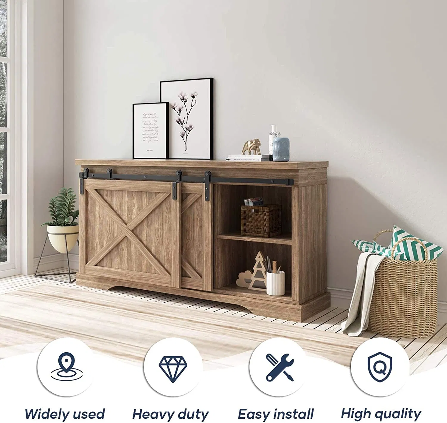 Mini Sliding Barn Door Kits Double Bypass Garage Closet Cabinet Door Hardware