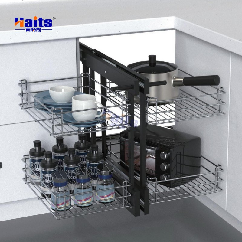 Kitchen Magic Corner Basket with Glass Panel Pull out Organiser Kitchen Hardware