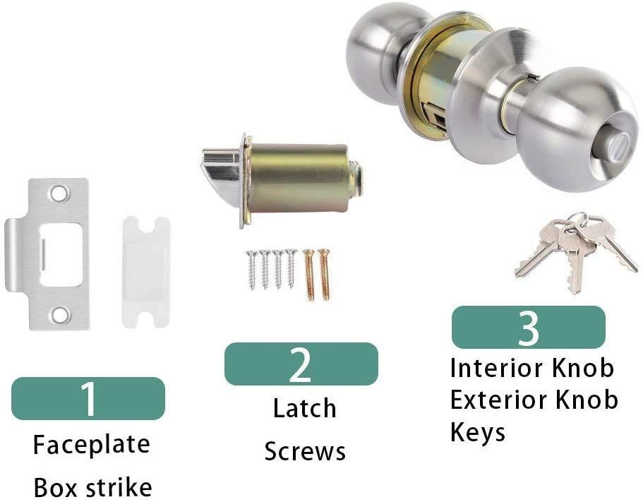 Tubular Knobset Security Door Lock Style Entrance Lockset Entrance Latch Door Round Turn Knob Lock with Orb Finish