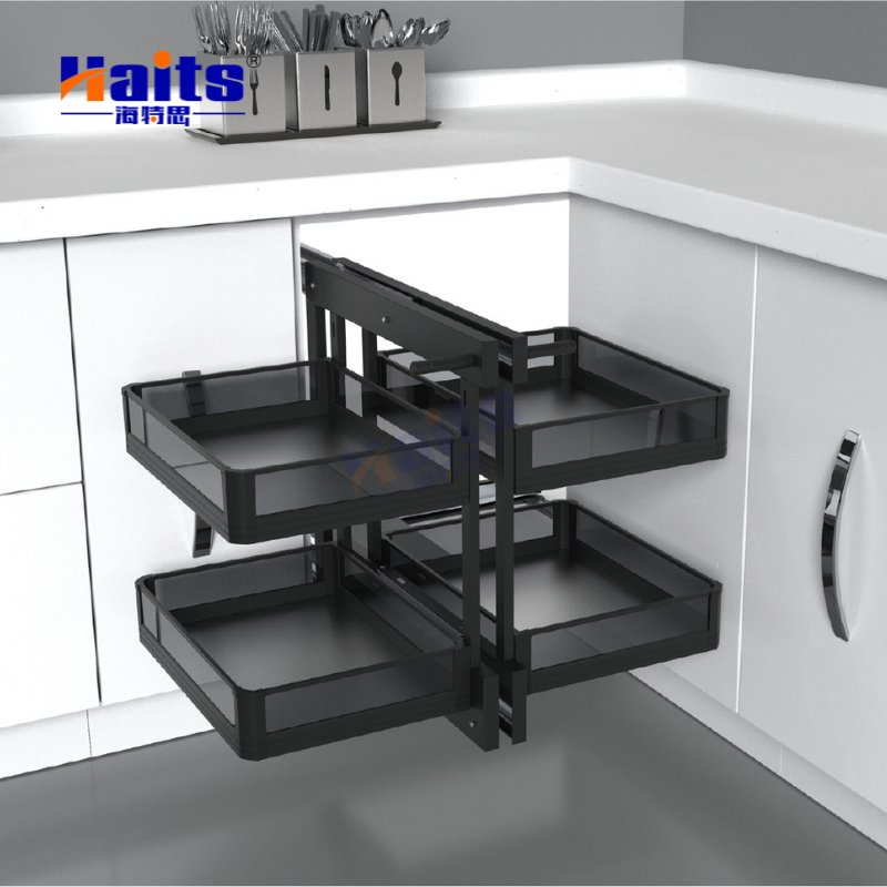 Kitchen Magic Corner Basket with Glass Panel Pull out Organiser Kitchen Hardware