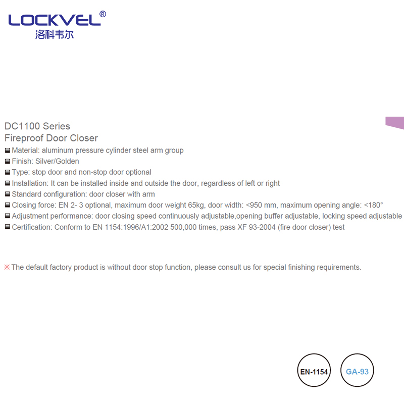 Aluminum Fire-Rated Door Closer Two/Three Stage Adjustable Without Speed/Stop Function