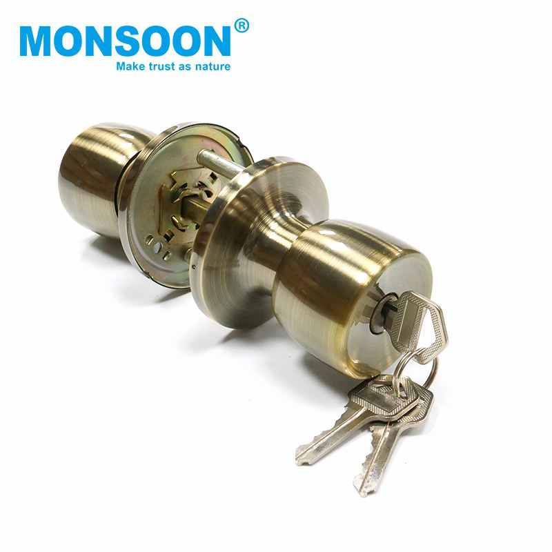 Door Hardware Entrance Security Stain Nickle Handle Lockset Entry Privacy Vintage Cylindrical Door Knob Lock with Keys