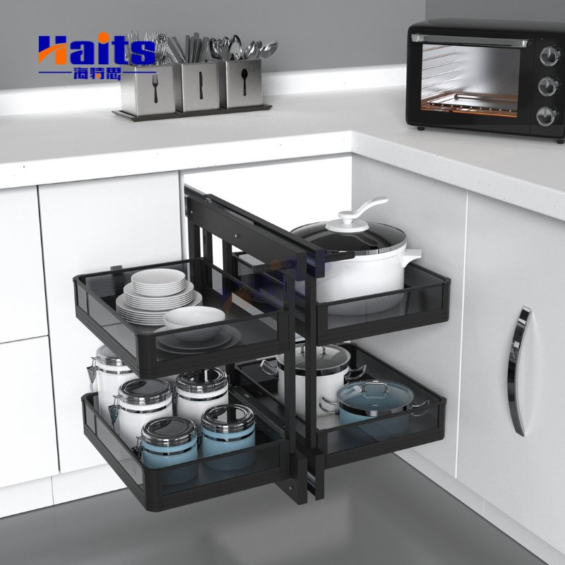 Kitchen Magic Corner Basket with Glass Panel Pull out Organiser Kitchen Hardware