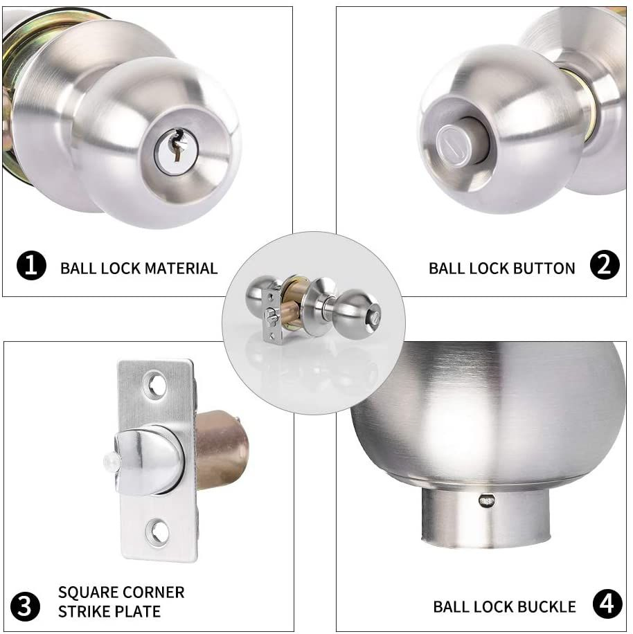 Tubular Knobset Security Door Lock Style Entrance Lockset Entrance Latch Door Round Turn Knob Lock with Orb Finish