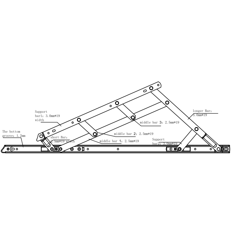Stainless Steel Window Friction Stay 90 Degree Adjustable Window Hinge with Seven Supporting Bar for Window Friction Hinge