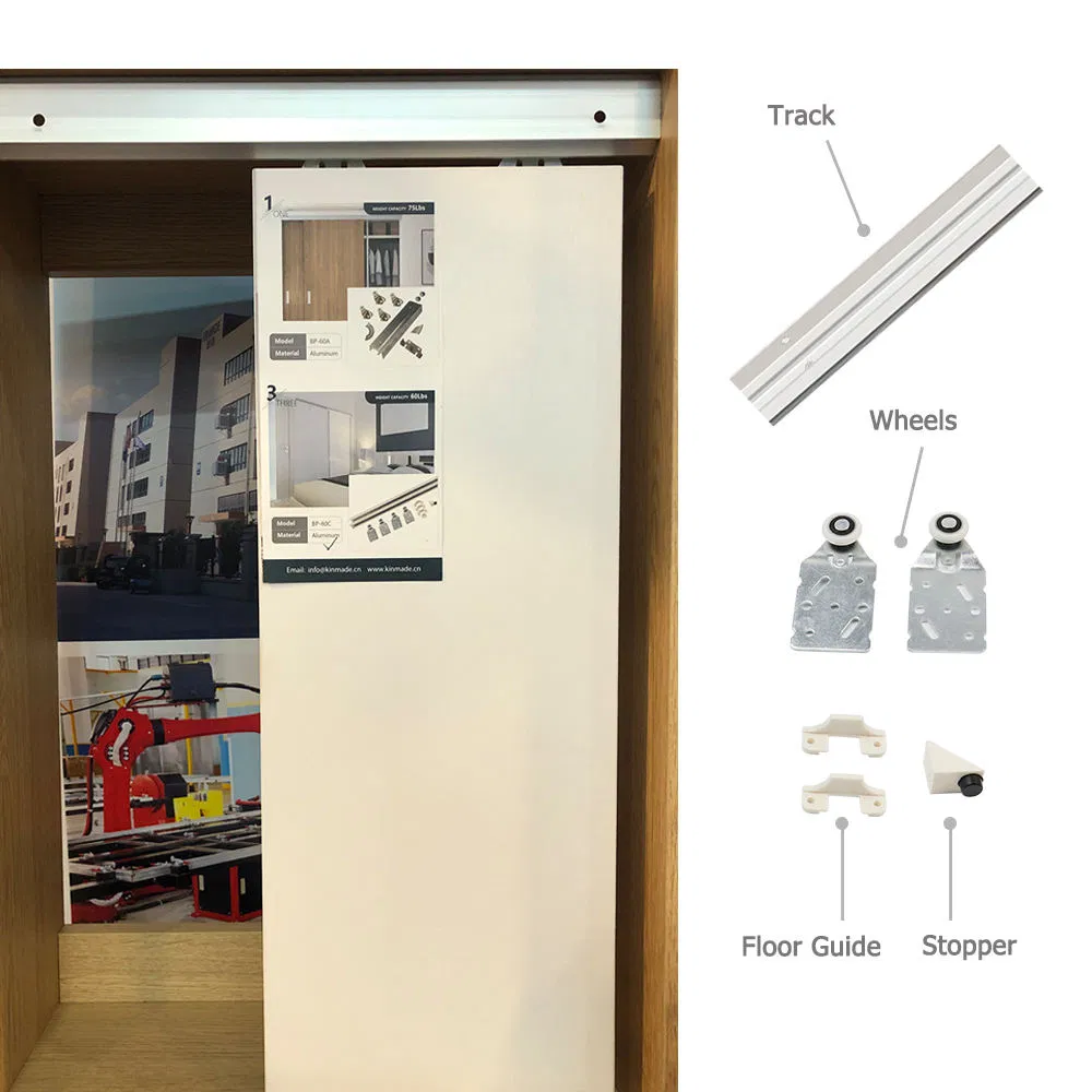 Aluminum Track Closet Sliding Door Hardware Kit System for Single Wardrobe Door
