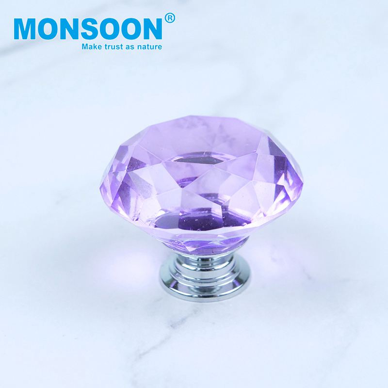 Clear Round Single Hole Keyless Colorful Cupboard Closet Furniture Pull Diamond Cabinet Crystal Handle Knobs for Bedrooms Living Rooms Bathrooms