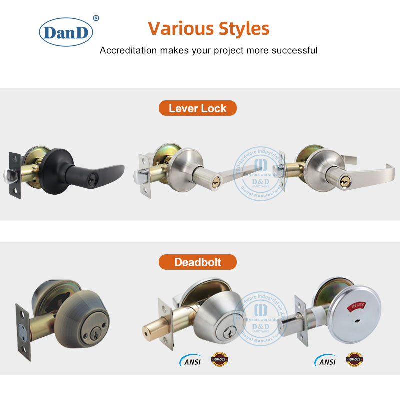 Exterior Metal Hardware Zinc Alloy Deadbolt Lockset Stainless Steel Security Brass Double Cylinder Keys Tubular Square Cylindrical Lever Knob Handle Door Lock