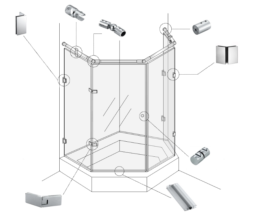 Wholesale Apartment Glass Shower Enclosure Door and Architectural Hardware