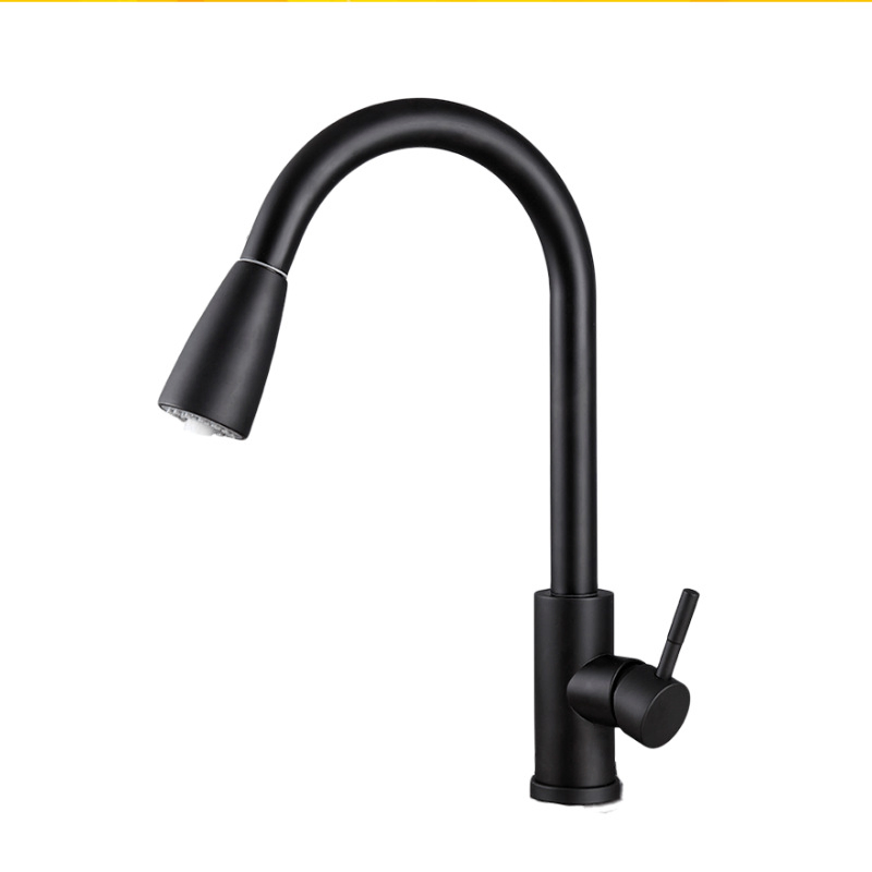 360° Swivel Stainless Steel Kitchen Hot &amp; Cold Water Faucet Single Hole Kitchen Sink Faucet with Pull Down Spray