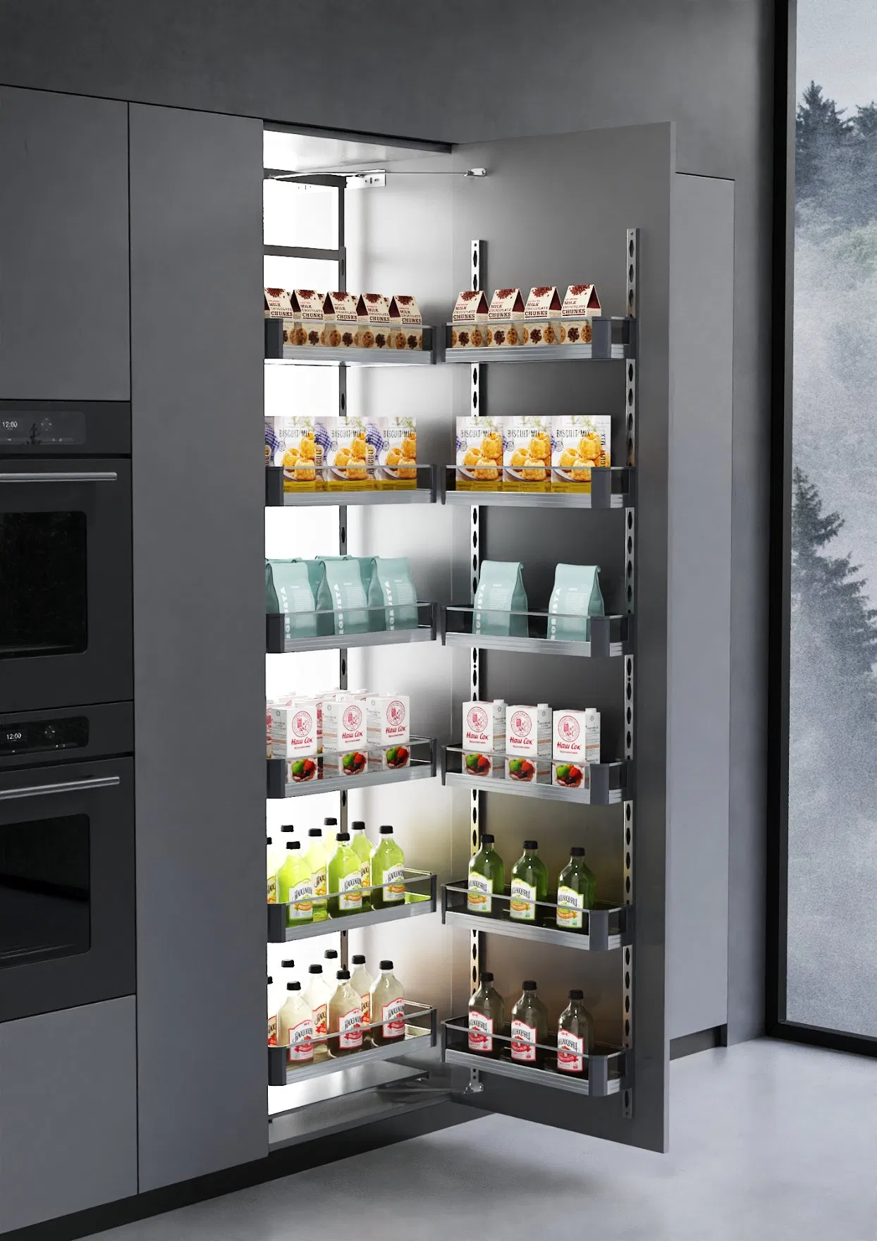 Luxury Kitchen Cabinet Hardware Soft Close 450mm Cabinet Accessories Large Capacity Tall Larder Unit Pull out Pantry Storage Corner Basket Metal Shelf Units