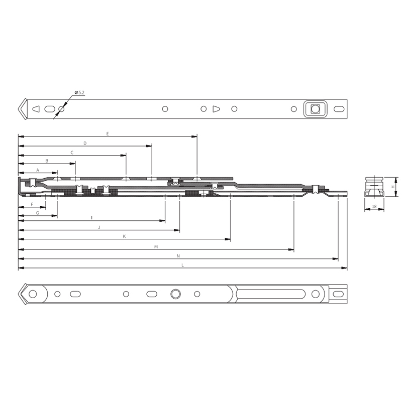 18 Groove Ss 304 Friction Hinge Arm Stay for UPVC Awning and Top Hung Window -Phxz12A/12