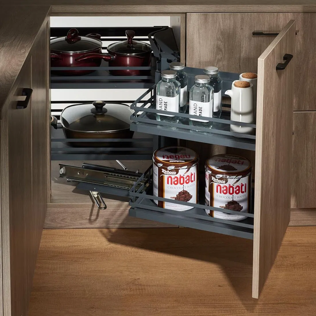 Iron Plate Glass Wooden Basket Wellmax Kitchen Magic Corner Cabinet Blind Soft Close Kitchen Kitchen Basket Racks Kitchen Multi Purpose Spice Drawer Basket