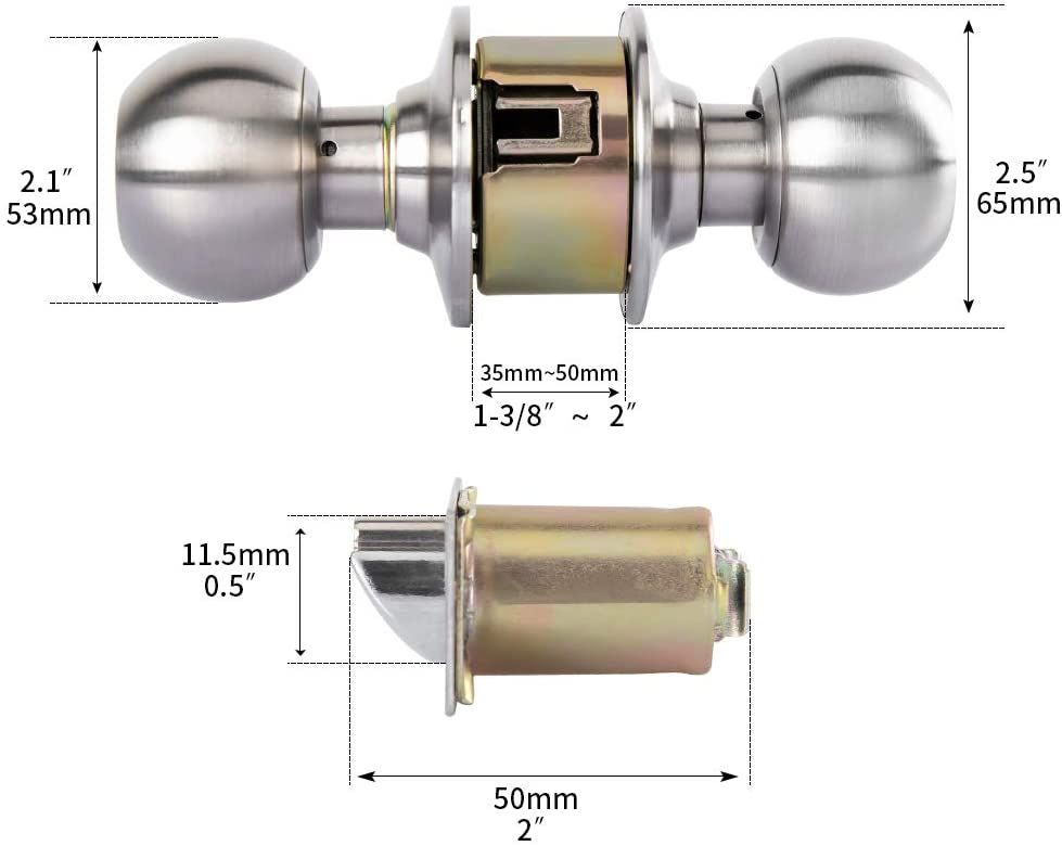 Tubular Knobset Security Door Lock Style Entrance Lockset Entrance Latch Door Round Turn Knob Lock with Orb Finish