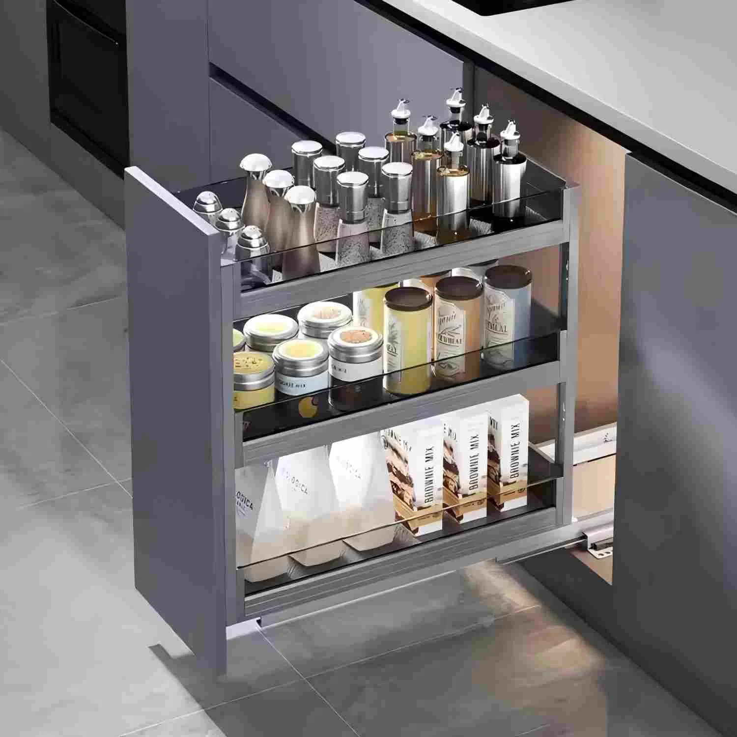 Three-Layer Kitchen Cabinet Organizers Accessories Hardware Storage Pull out Drawer Basket