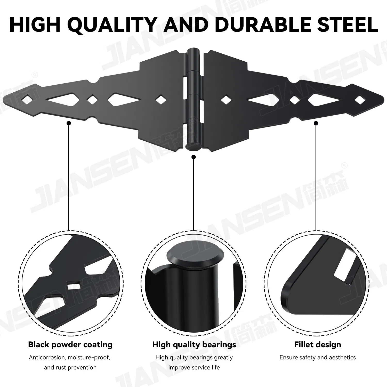 Modernization Great Quality Decorative Hinges and Spring Loaded Latch Black Iron Wood Gate Hardware Set Kit for Vinyl Gates Fence Gate and Outdoor Doors