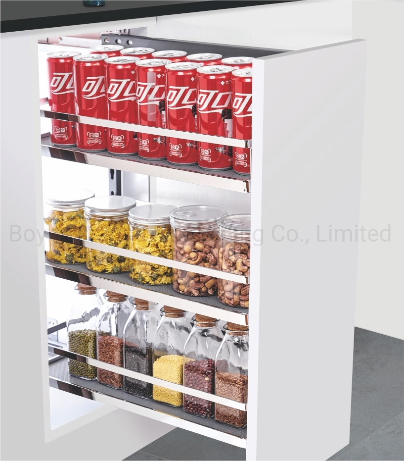 China Manufacture Factory Good Price Kitchen Cabinets Storage Accessories Shelving Flat Wire Rack Side Mounted Pull out Basket Hardware for Spice and Bottle