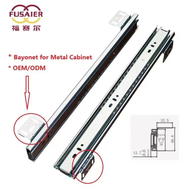 45mm Durable Furniture Hardware with Bayonet Mounting Tabs Drawer Slides