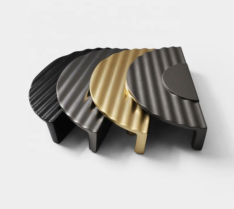 Modern Wave Half Moon Pull Handles Cabinet Knobs Gold Furniture Door Knobs with Screws