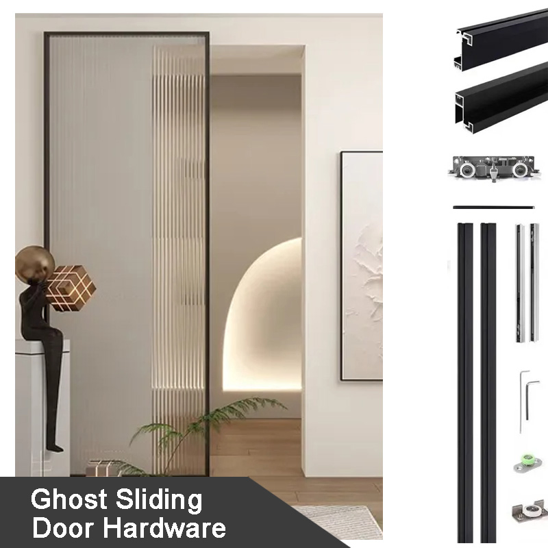 Trackless Aluminum Glass Invisible Sliding Barn Door Roller Magic Concealed Door Fittings Ghost Sliding Door Hardware