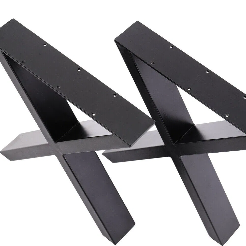 X-Shape Trestles Metal Dining Coffee Table Legs Office Furniture Legs Cast Iron Wooden Bench Outdoor Anti Rust Black Frame Legs for Console Table DIY Parks Feet