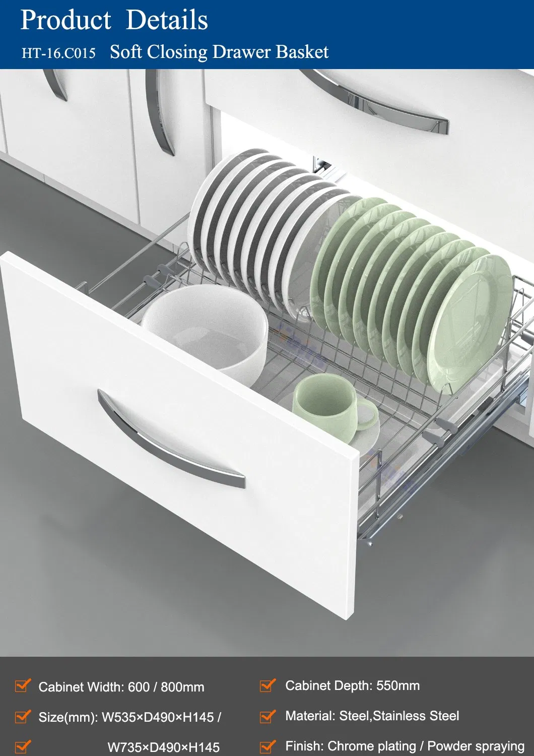 Soft Closing Kitchen Wire Storage Basket