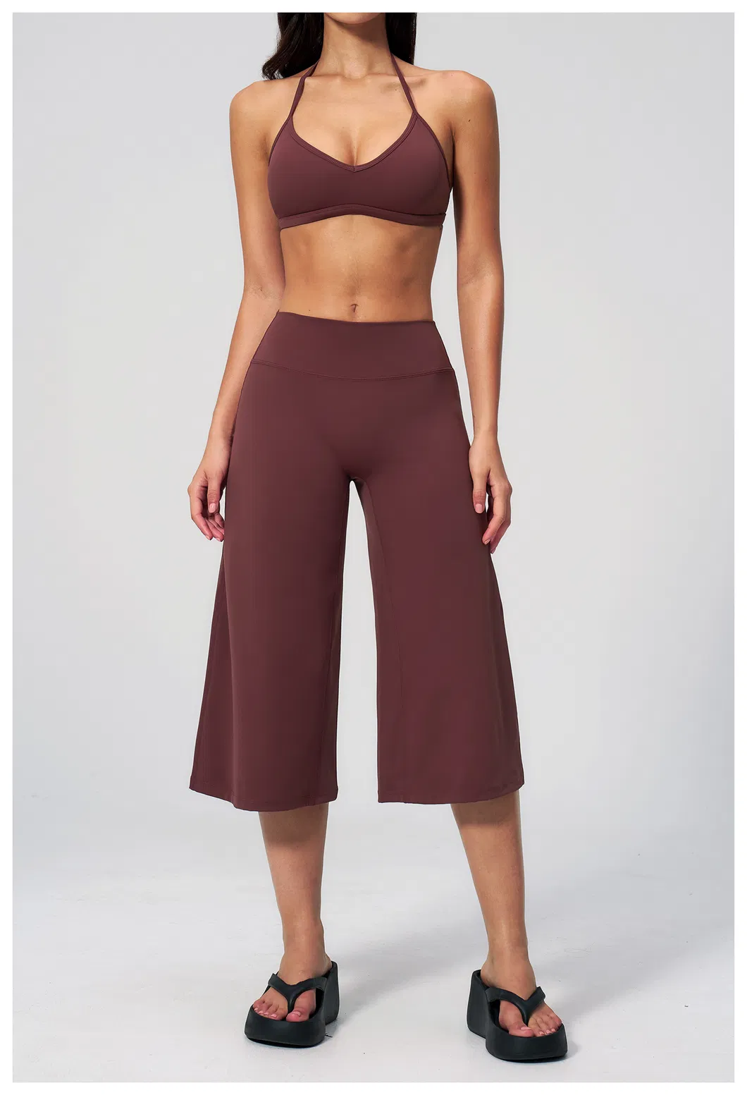 Calças Cropped Largas e Soltas, Top de Yoga com Decote em V, Roupas Femininas, Moda, Roupas Casuais para Esportes