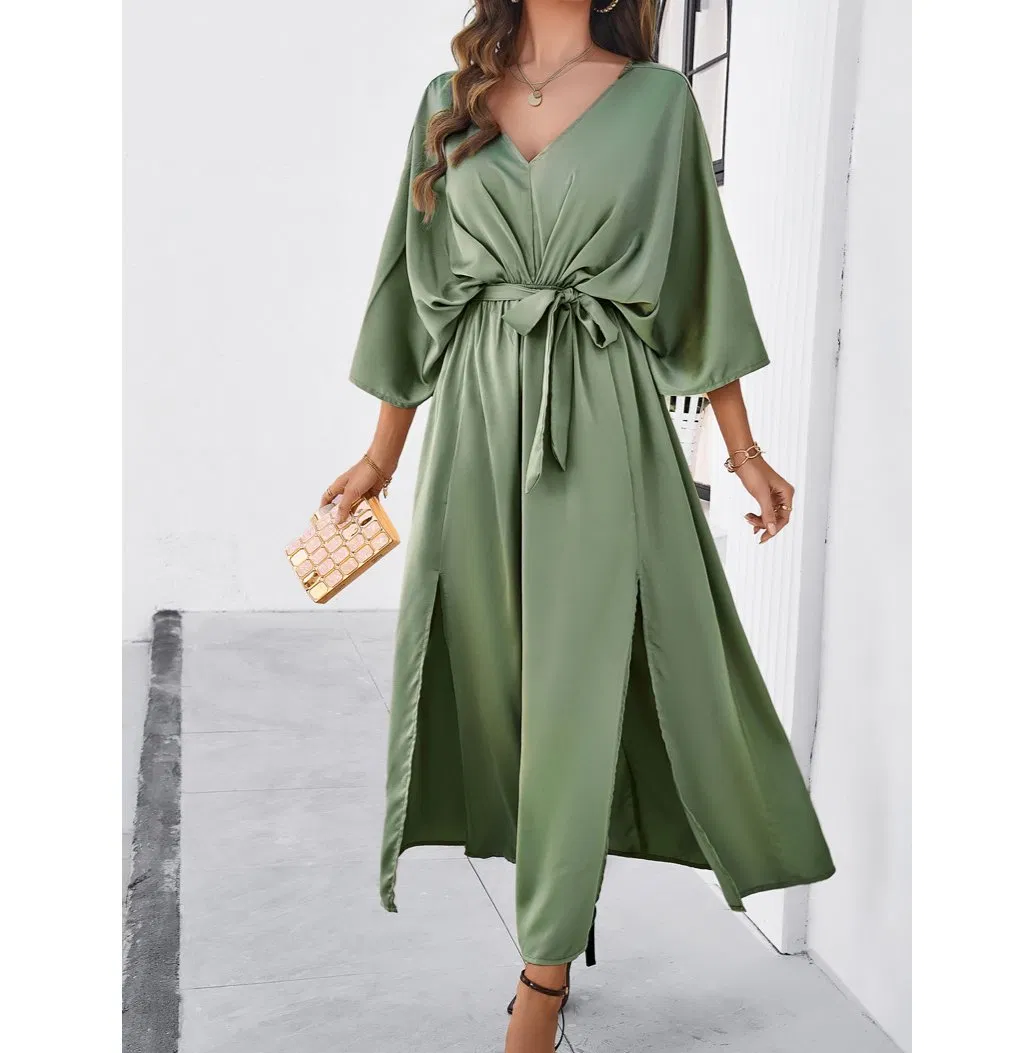 Vestido Elegante Vintage de Verão com Decote em V Clássico