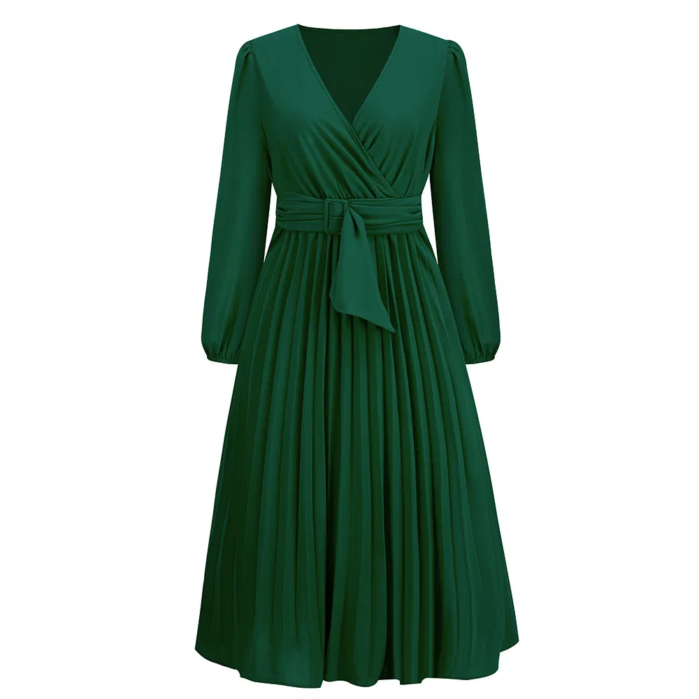 Fábrica OEM por atacado personalizada moda mulheres senhoras vestido longo de chiffon plissado para festa à noite