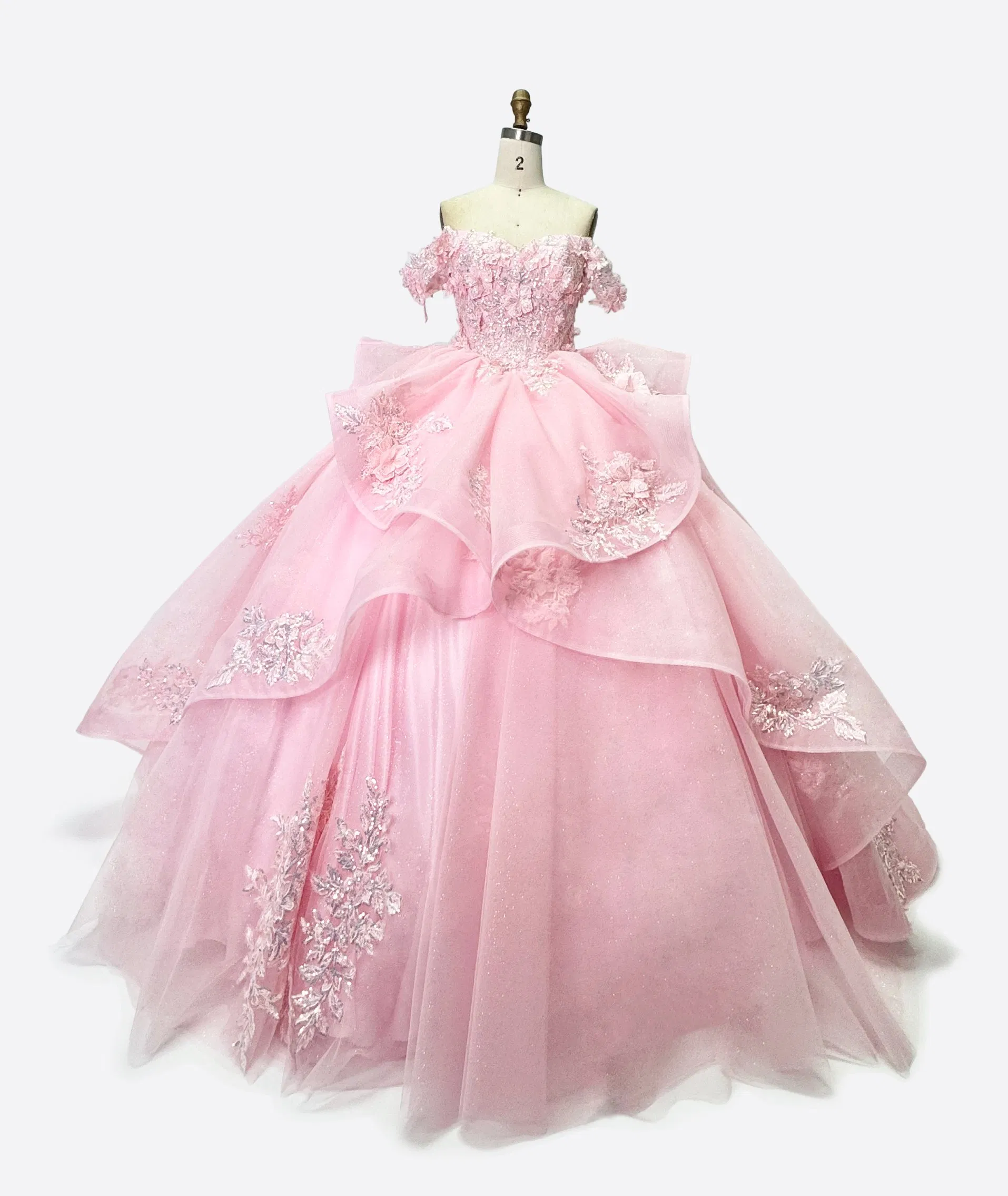 Vestido de Festa de Quinceanera Rosa Princesa Off Shoulder com Decote Coração em Renda para Mulheres, Vestido de Casamento, Vestido de Menina, Vestido de Baile