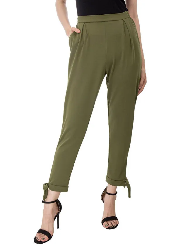 Design de Moda Calças Femininas Slim Fit Calças Casuais com Design de Laço para Mulheres