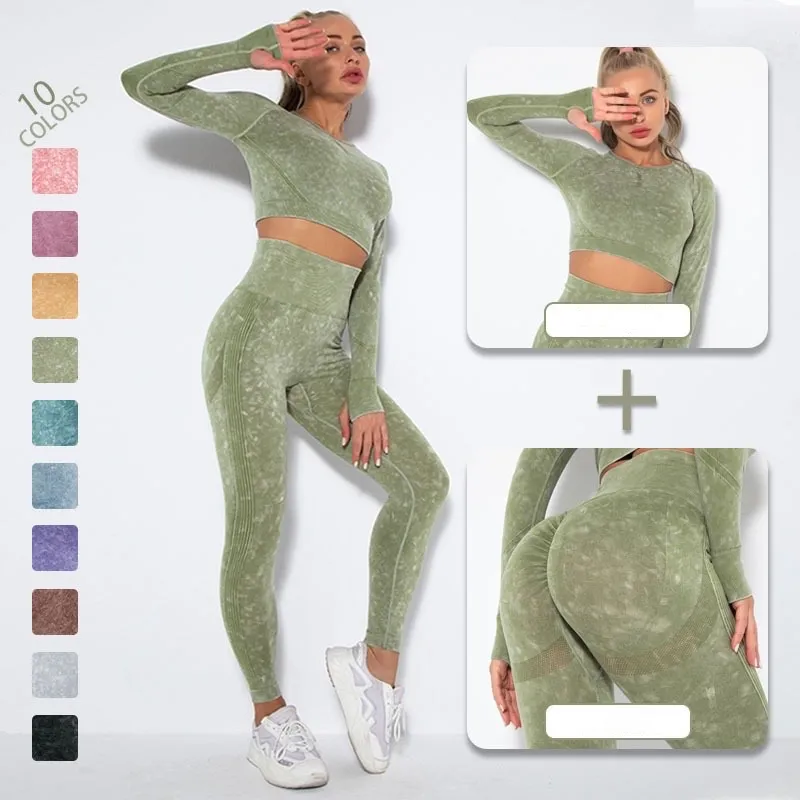 Modelo 1 Roupa de ioga lavagem ácida
