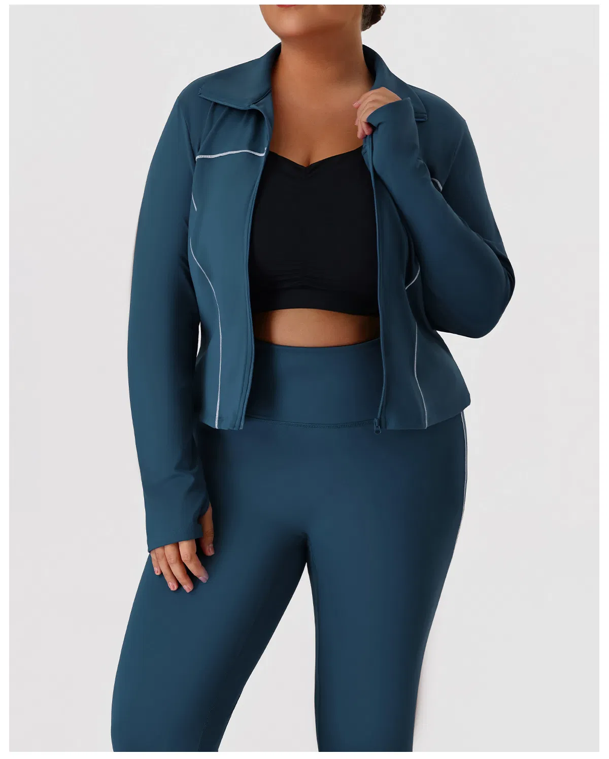 Jaqueta Esportiva Plus Size para Mulheres + Calças Conjunto de Yoga Academia
