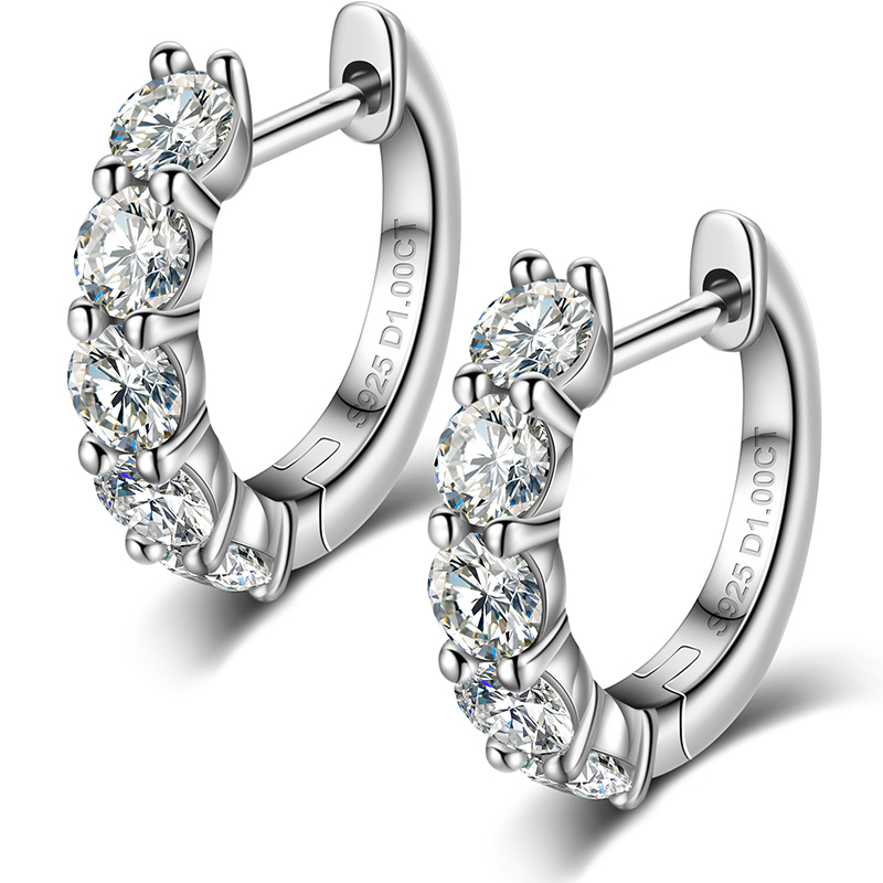Estilo Urbano de Moda 0.2CT 925 Brincos Huggie Hoop de Prata Esterlina com Diamante Moissanite Vvs para Mulheres