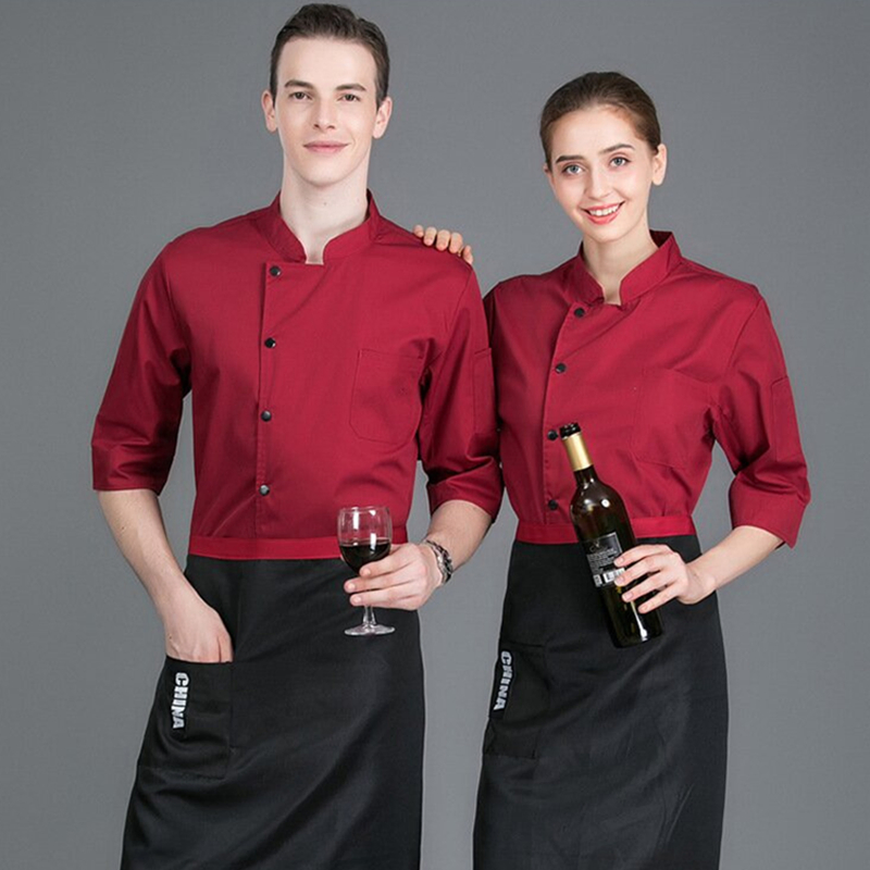 Melhor Qualidade Conjunto de Trabalho para Homens e Mulheres com Manga de Cinco Pontos, Saia, Calças, Uniforme de Garçom para Restaurante, Roupa de Chef para Cozinha