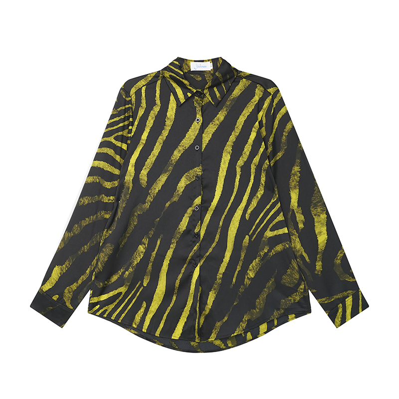 Camisa de Manga Longa para Mulheres com Estampa de Zebra para o Verão, Blusa Feminina com Botões