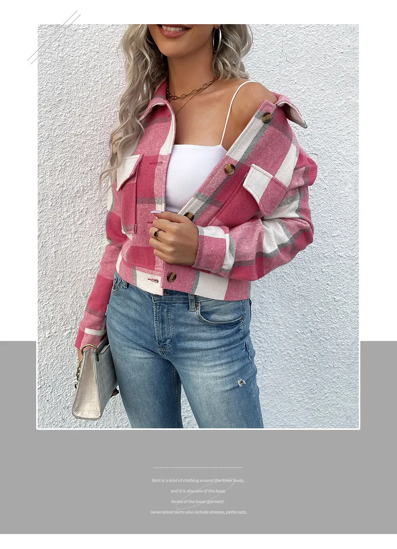 Casaco de Manga Longa Xadrez Atemporal para Moda Sazonal Trendy