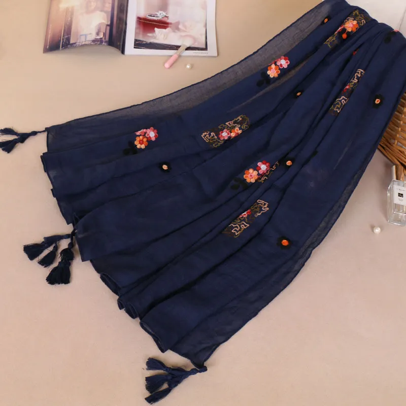 Cachecol longo feminino de algodão com estampa de ameixa