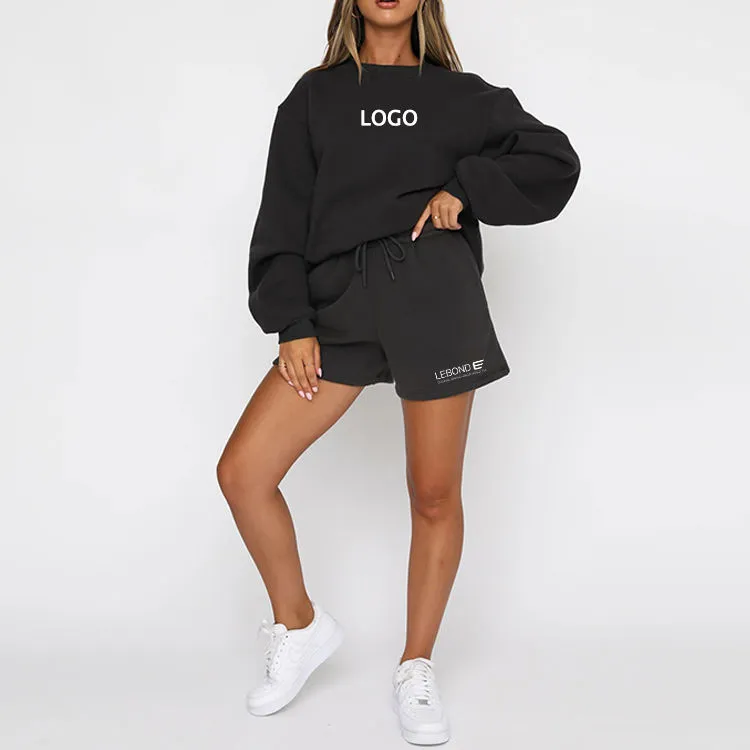 Conjunto Casual Personalizado de Setembro Super 2 Peças Conjunto de Moletom Oversize para Mulheres de Alta Qualidade em Algodão Curto Conjunto de Duas Peças Roupas Femininas