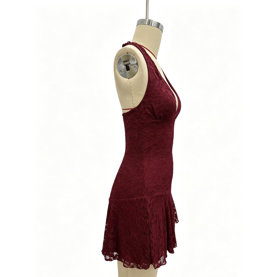 Vestido de Renda com Decote em V Profundo Antibacteriano para Mulheres para Encontros
