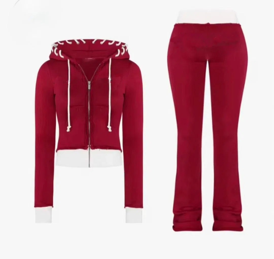 2025 Moletom com Zíper Estressado Logo Personalizado Mulheres Roupas Esportivas 2 Conjunto de Calças de Moletom Mulheres Conjunto Jogger Roupas Esportivas