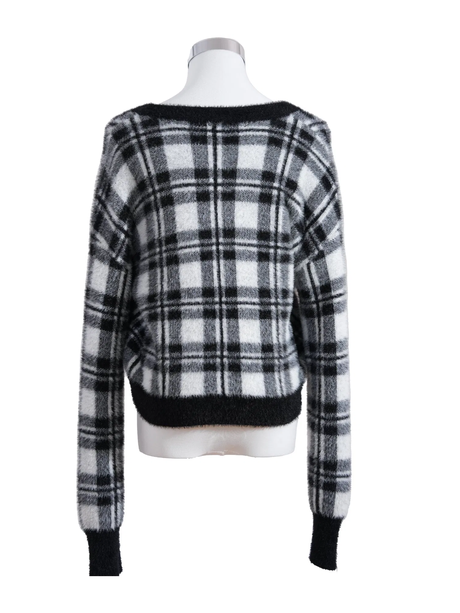 Cardigã de Malha Fuzzy de Nylon Xadrez Feminino 100% Moda Urbana