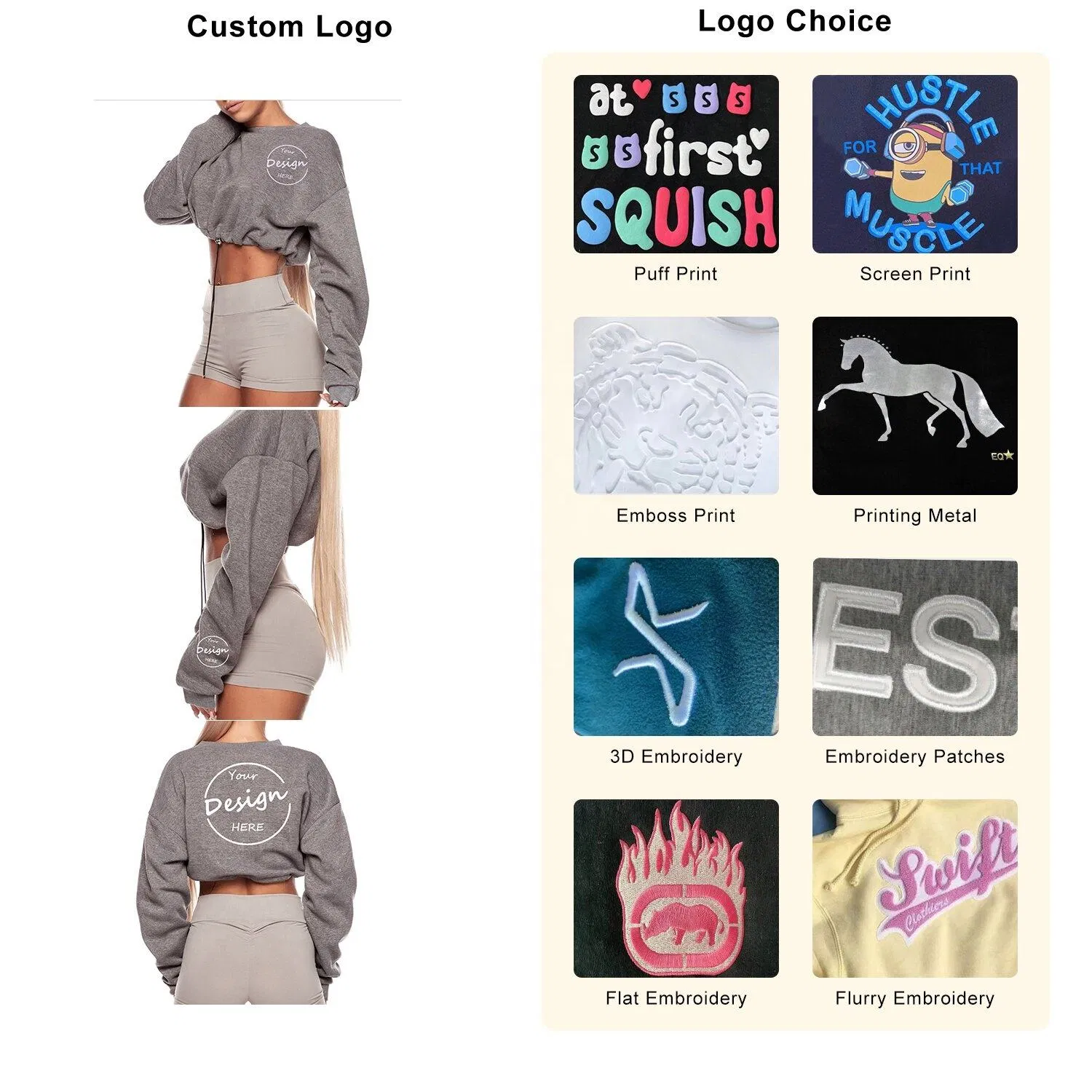 Moletom Crewneck Cortado Personalizado Atacado Fleece Solto Casual Corrida Respirável Roupas Femininas Esportivas com Cordão