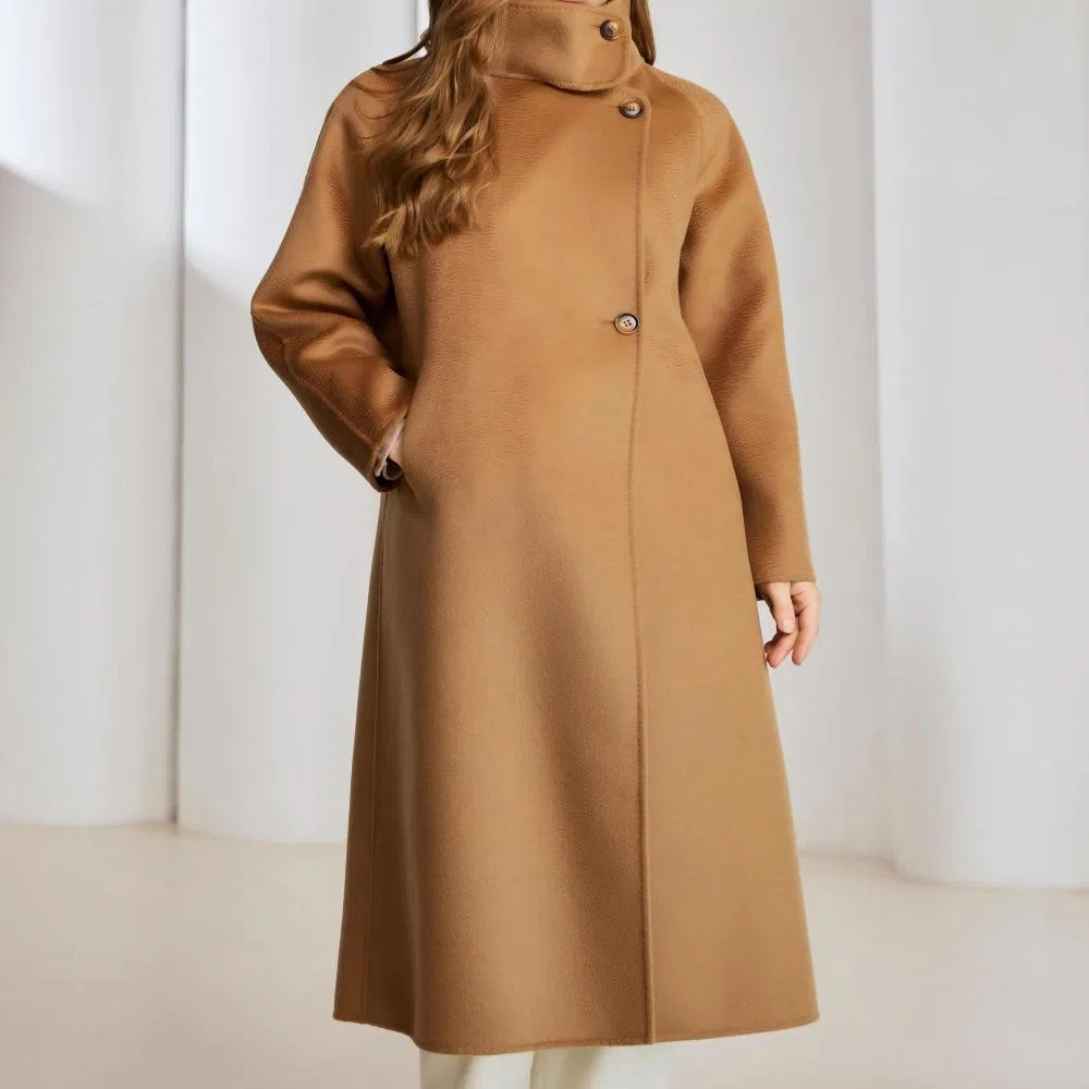 Serviço OEM de Novo Estilo Casaco Longo de Lã Feminino de Manga Longa Médio