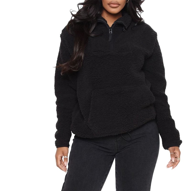 Venda Quente Mulher Pulôver de Veludo de Algodão com Zíper Meio Inverno Quente Moletom Casual Moda Feminina