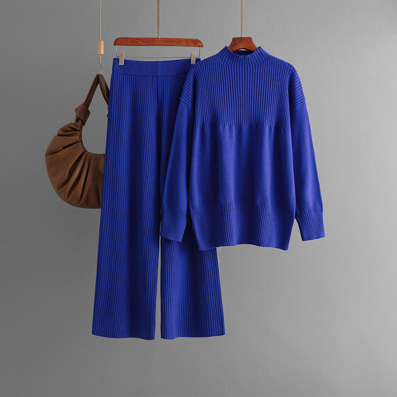 Roupas Femininas de Moda Outono Inverno Estilo de Moda para Mulheres Conjunto de Malha Solto Suave Suéter Calças Combinando Casual Confortável Conjunto de Duas Peças Atacado OEM